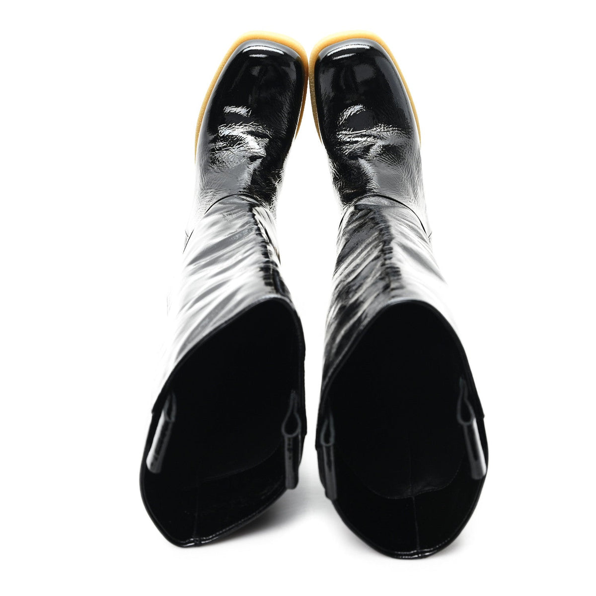 Crinkled Patent Calfskin Knee High Boots 37.5 Black