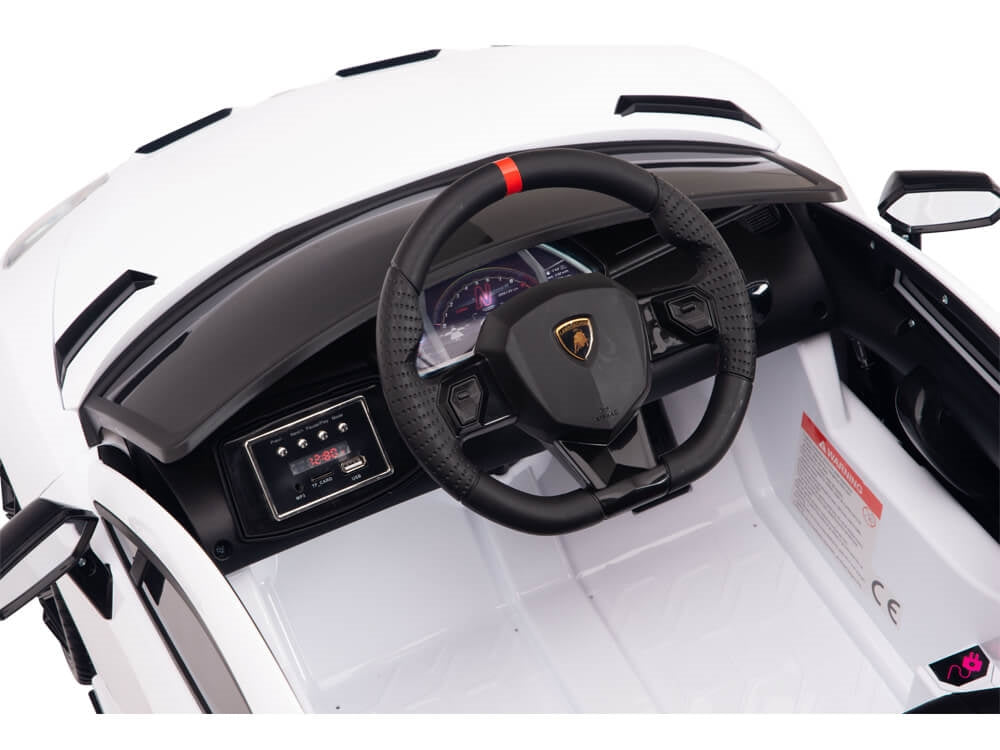 12V Lamborghini Aventador SVJ Kids Ride On Sports Car with Remote - White