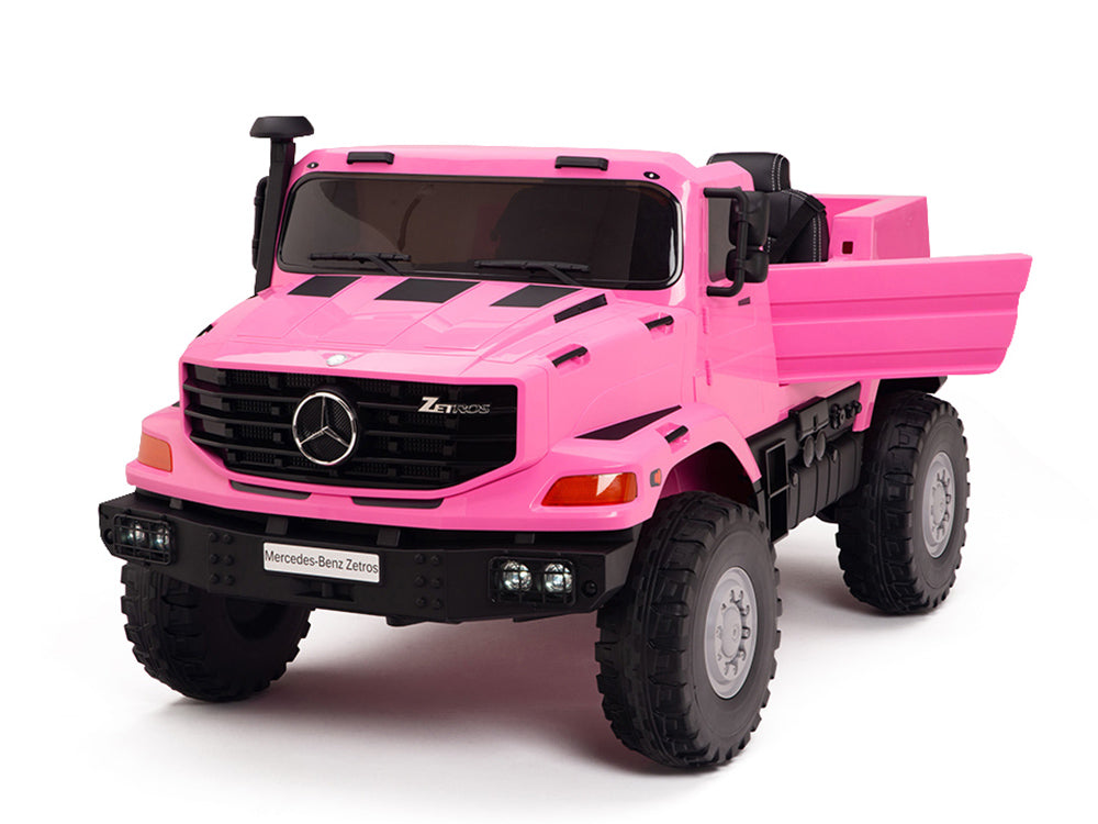 24V Mercedes Zetros Battery Powered Kids Ride On Truck with Remote Control - Pink
